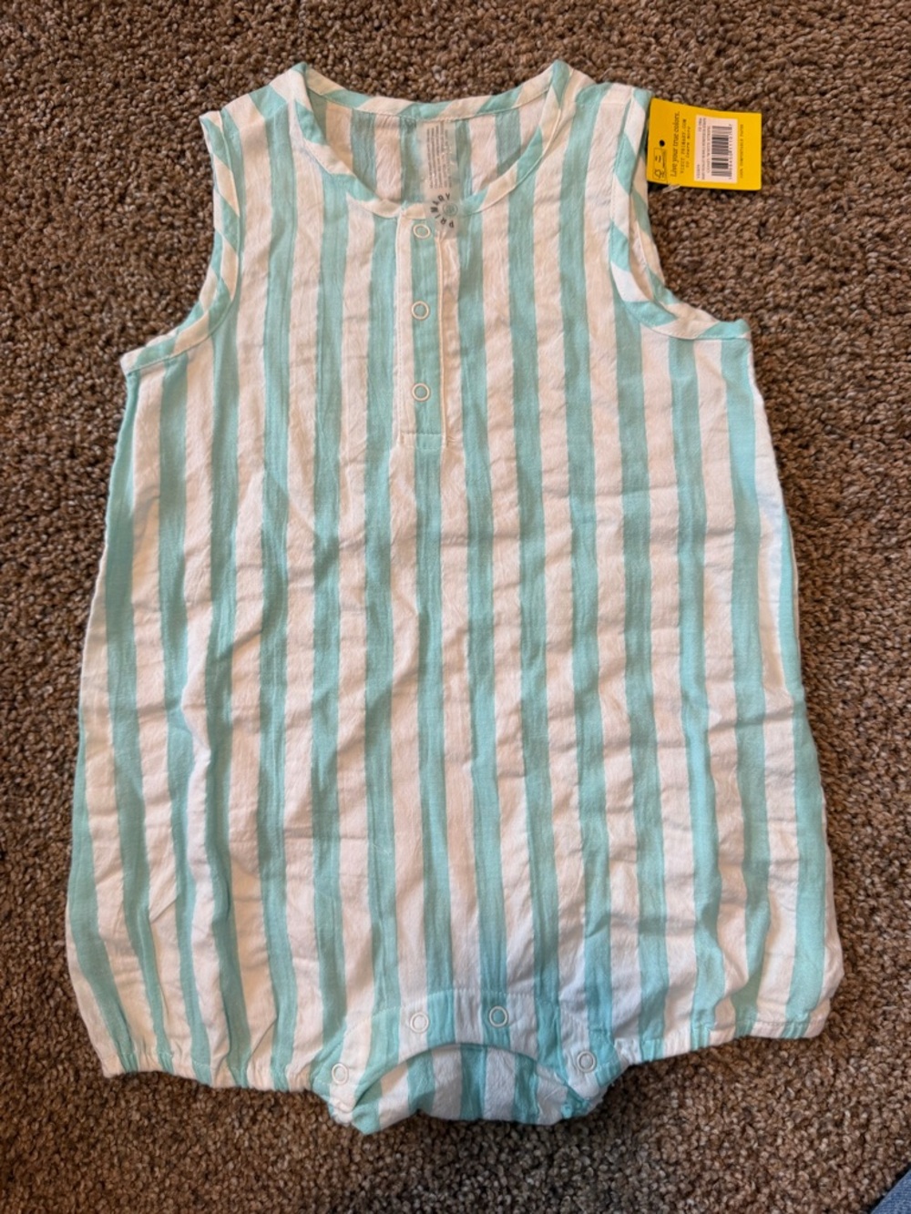 PRIMARY baby henley tank shortie in seersucker stripe